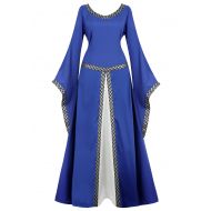 Famajia Womens Renaissance Costumes Medieval Irish Over Dress Victorian Retro Gown Cosplay Long Dress