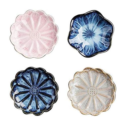  [아마존베스트]Multipurpose Small Seasoning Sauce Dishes,Famhome Multicolor Leaf Beautiful Condiment Dishes Snack Serving Dishes Dinnerware Set - Saucer for Vinegar/Salad/Soy Sauce (Flower-4pcs)