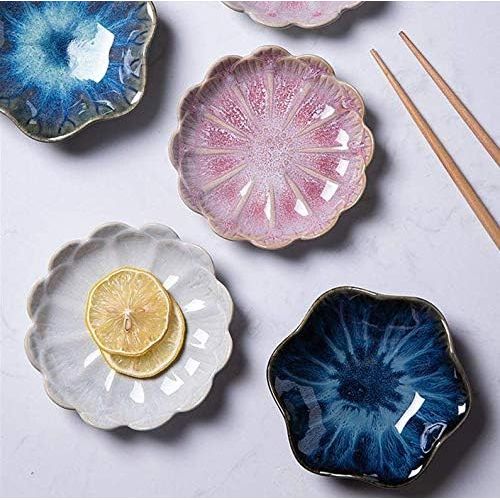  [아마존베스트]Multipurpose Small Seasoning Sauce Dishes,Famhome Multicolor Leaf Beautiful Condiment Dishes Snack Serving Dishes Dinnerware Set - Saucer for Vinegar/Salad/Soy Sauce (Flower-4pcs)