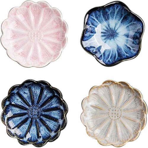  [아마존베스트]Multipurpose Small Seasoning Sauce Dishes,Famhome Multicolor Leaf Beautiful Condiment Dishes Snack Serving Dishes Dinnerware Set - Saucer for Vinegar/Salad/Soy Sauce (Flower-4pcs)