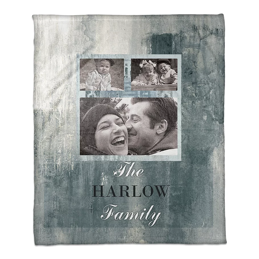  Family Tile Throw Blanket in BlueWhite