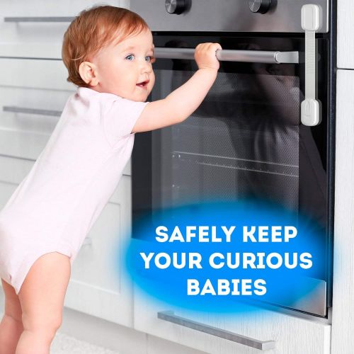  Family Care Baby Safety Cabinet Locks (6 Pack + 4 Guards) 3M Adhesive Child Proofing Latches, to Baby Proof Cupboard, Drawers, Fridge, Toilet Seat, Dishwasher, Adjustable Kids Proofing Straps