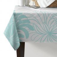 Family Decor Home Decor Tablecloth Japanese Dahlia Floral Rectangular Table Cover for Dining Room Kitchen Outdoor Picnic, 60x120 Inch, White Gray Cyan
