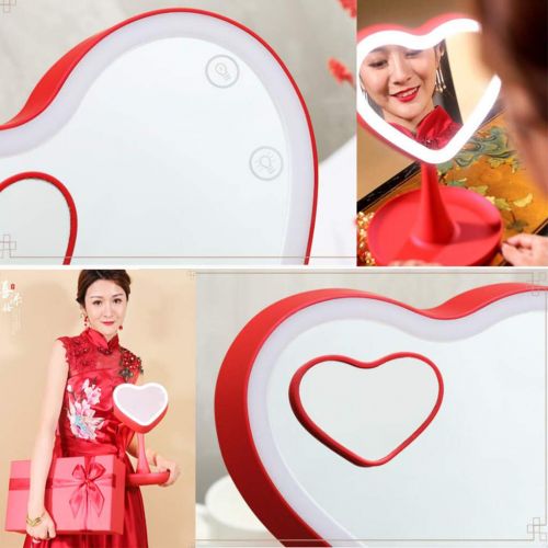 Family History LED Love Heart Makeup Mirror, Creative Red Touch Dimming Mirror Wedding Dressing Table Decorative Mirror USB Fill Mirror Dressing Mirror Makeup Tools,Red