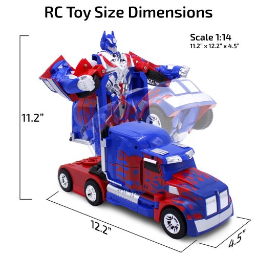  Transformania Toys Kids RC Toy Car Transforming Robot Truck One Button Transformation Engine Sound Dance Mode 360 Spinning Speed Drifting 2 Band 2.4 GHz Remote Control RC Vehicle Toys for Children