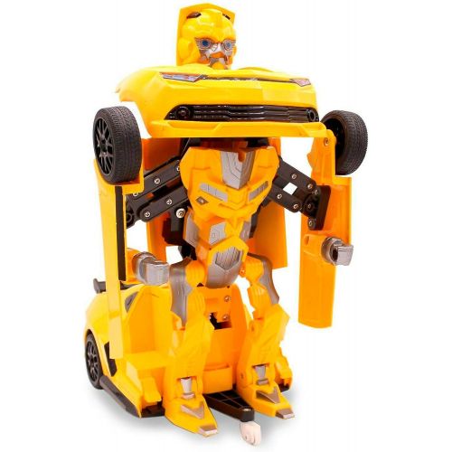  [아마존베스트]Kids RC Toy Sports Car Transforming Robot Remote Control with One Button Transformation, Realistic Engine Sounds, 360 Speed Drifting, Sword and Shield Included Toys For Boys 1:14 S