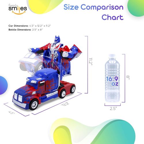  [아마존베스트]Family Smiles Kids RC Toy Car Transforming Robot One Button Transformation Engine Sound 360 Spinning Speed Drifting 2 Band 2.4 GHz Remote Control RC Vehicle Toys for Boys Blue Truck