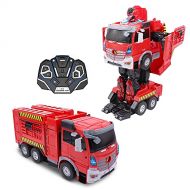 Family Smiles Kids Fire Truck RC Toy Transforming Robot Remote Control Car Vehicle Toys for Boys 8 - 12 Red
