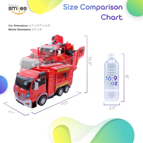  Family Smiles Kids Fire Truck RC Toy Transforming Robot Remote Control Car Vehicle Toys for Boys 8 - 12 Red