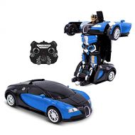 Family Smiles Kids RC Toy Transforming Robot Remote Control Car Vehicle Toys for Boys 8-12 Blue