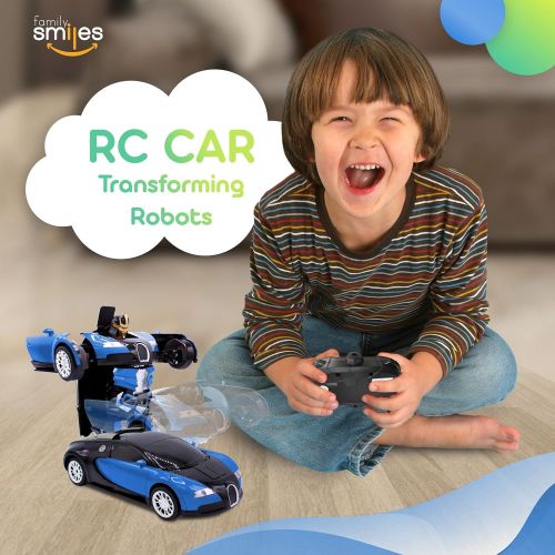  Family Smiles Kids RC Toy Transforming Robot Remote Control Car Vehicle Toys for Boys 8-12 Blue