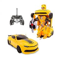 Family Smiles Kids RC Toy Sports Car Transforming Robot Remote Control with One Button Transformation, Realistic Engine Sounds, 360 Speed Drifting, Sword and Shield Included Toys For Boys 1:14 S