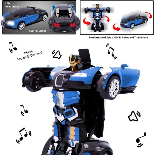  Transformania Toys RC Toy Transforming Robot Remote Control (27 MHz) Truck with One Button Transformation, Realistic Engine Sounds and 360 Speed Drifting 1:14 Scale (Blue)