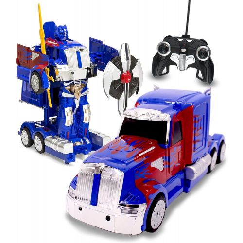  Transformania Toys RC Toy Transforming Robot Remote Control (27 MHz) Truck with One Button Transformation, Realistic Engine Sounds and 360 Speed Drifting 1:14 Scale (Blue)