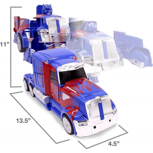  Transformania Toys RC Toy Transforming Robot Remote Control (27 MHz) Truck with One Button Transformation, Realistic Engine Sounds and 360 Speed Drifting 1:14 Scale (Blue)
