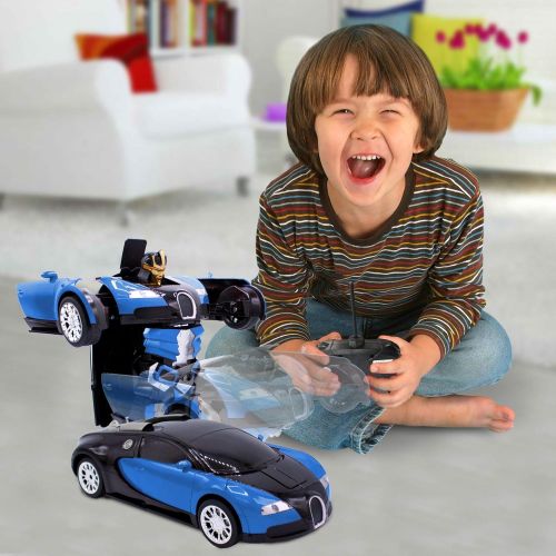  Transformania Toys RC Toy Transforming Robot Remote Control (27 MHz) Truck with One Button Transformation, Realistic Engine Sounds and 360 Speed Drifting 1:14 Scale (Blue)