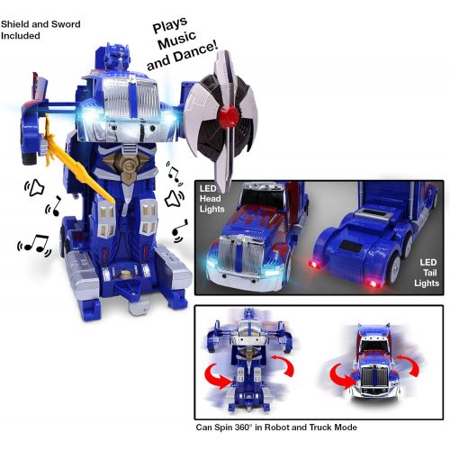  Transformania Toys RC Toy Transforming Robot Remote Control (27 MHz) Truck with One Button Transformation, Realistic Engine Sounds and 360 Speed Drifting 1:14 Scale (Blue)