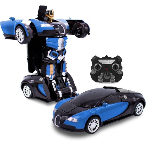  Transformania Toys RC Toy Transforming Robot Remote Control (27 MHz) Truck with One Button Transformation, Realistic Engine Sounds and 360 Speed Drifting 1:14 Scale (Blue)