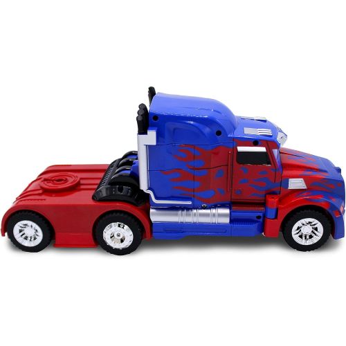  Transformania Toys Kids RC Toy Car Transforming Robot One Button Transformation Engine Sound Dance Mode 360 Spinning Speed Drifting 2 Band 2.4 GHz Remote Control RC Vehicle Toys Boys (Blue Truck)