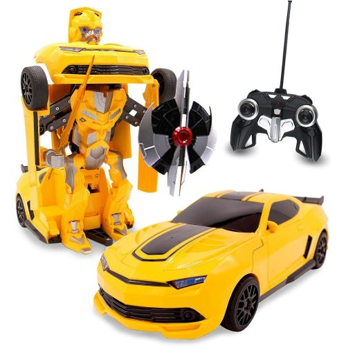  Transformania Toys Kids RC Toy Car Transforming Robot One Button Transformation Engine Sound Dance Mode 360 Spinning Speed Drifting 2 Band 2.4 GHz Remote Control RC Vehicle Toys Boys (Blue Truck)