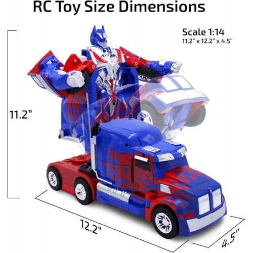  Transformania Toys Kids RC Toy Car Transforming Robot One Button Transformation Engine Sound Dance Mode 360 Spinning Speed Drifting 2 Band 2.4 GHz Remote Control RC Vehicle Toys Boys (Blue Truck)