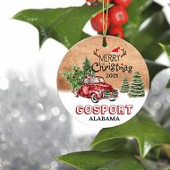 FamilyGift Merry Christmas Ornaments Red Truck and Green Tree 2021 - Gosport Alabama Ornament Hometown - Keepsake Gift Ideas Ornament 3 For Family, Friend And Housewarming