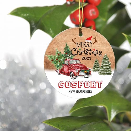  FamilyGift Merry Christmas Ornaments Red Truck and Green Tree 2021 - Gosport New Hampshire Ornament Hometown - Keepsake Gift Ideas Ornament 3 For Family, Friend And Housewarming