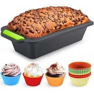 [아마존베스트]Familybox 11 in 1 silicone bread baking mould set, large bread baking tin, loaf tin, non-stick baking mould and 10 muffin cupcake cases, muffin moulds for baking, mixing and steami