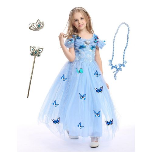  Familycrazy Snow Queen Princess Frozen Dress Elsa Costumes for Childrens Day Birthday Party Cosplay for 3-12Y Girls