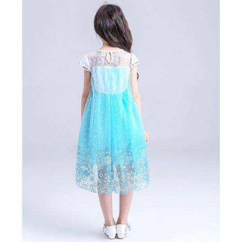  Familycrazy Snow Queen Princess Frozen Dress Elsa Costumes for Childrens Day Birthday Party Cosplay for 3-12Y Girls