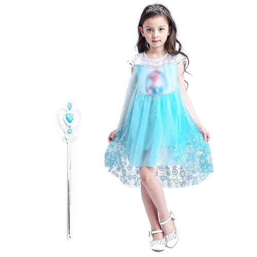  Familycrazy Snow Queen Princess Frozen Dress Elsa Costumes for Childrens Day Birthday Party Cosplay for 3-12Y Girls