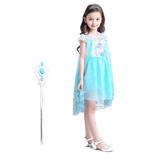  Familycrazy Snow Queen Princess Frozen Dress Elsa Costumes for Childrens Day Birthday Party Cosplay for 3-12Y Girls