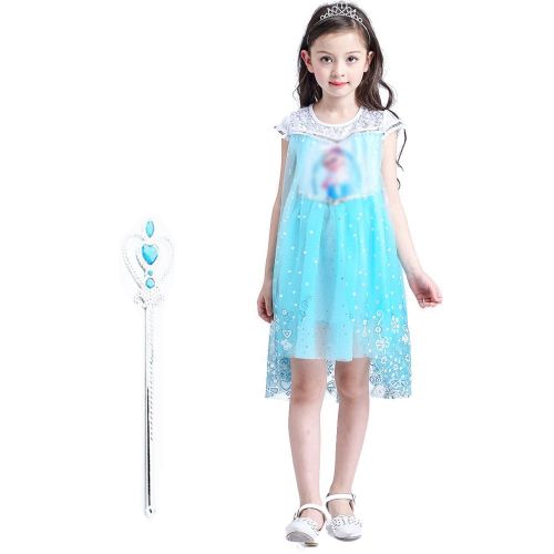  Familycrazy Snow Queen Princess Frozen Dress Elsa Costumes for Childrens Day Birthday Party Cosplay for 3-12Y Girls