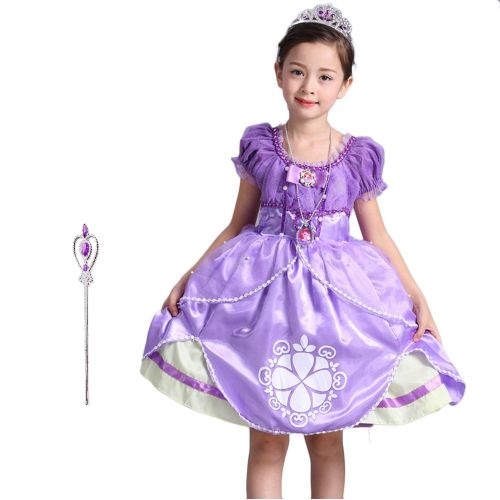  Familycrazy Princes Sofia Costume Dress with Tiara, Wand for Birthdays, Halloween, Parties,Childrens Day