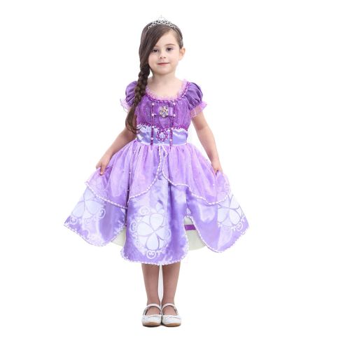  Familycrazy Princes Sofia Costume Dress with Tiara, Wand for Birthdays, Halloween, Parties,Childrens Day