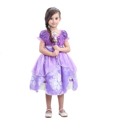  Familycrazy Princes Sofia Costume Dress with Tiara, Wand for Birthdays, Halloween, Parties,Childrens Day