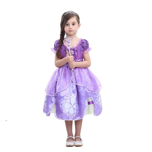  Familycrazy Princes Sofia Costume Dress with Tiara, Wand for Birthdays, Halloween, Parties,Childrens Day