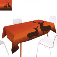 Familytaste familytaste Hunting Decor Rectangular Tablecloth Silhouette Illustration of a Deer and Doe on Meadow Autumn Season Skyline Oblong Wrinkle Resistant Tablecloth 70x120 Multicolor