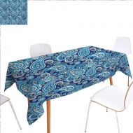 Familytaste familytaste Paisley Customized Tablecloth Traditional Asian Pattern Design with Flowers Leaves and Dots Blue Backgrounded Artwork Stain Resistant Wrinkle Tablecloth 60x102 Blue