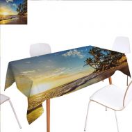 Familytaste familytaste Ocean Washable Tablecloth Image of Palm Trees on Exotic Beach at Sunset with Waves in The Ocean Dominican Paradise Waterproof Tablecloths 60x90 Multi