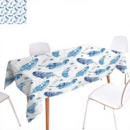 Familytaste familytaste Feather Washable Tablecloth Watercolor Quill Design with Splashes and Stains Brush Strokes Effect Waterproof Tablecloths 70x90 Pale Blue and White