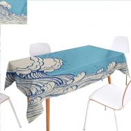 Familytaste familytaste Nautical Printed Tablecloth Abstract Doodle Style Wave in The Ocean Sea Soft Color Palette Marine Life Image Rectangle Tablecloth 60x120 Cream Blue