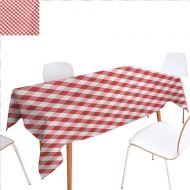 Familytaste familytaste Checkered Washable Tablecloth Crosswise Stripes with Little Red Squares Retro Abstract Pattern Waterproof Tablecloths 70x90 Pale Pink Dark Coral White