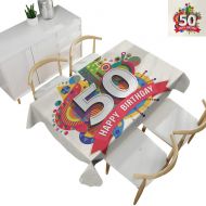 Familytaste 50th Birthday,Party Table Cloth Cartoon Style Colorful Pop Poster Like Celebration Label Festive Design...