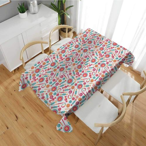  Familytaste Candy Cane,Oblong Tablecloth Colorful Christmas Lollipops Candies Cartoon Style Illustration New Year Treats Tablecloth for Rectangle Table Multicolor 54x 90