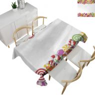 Familytaste Candy Cane,Rectangle tablecloths Festive and Fun Framework with Colorful Cartoon Sweet...