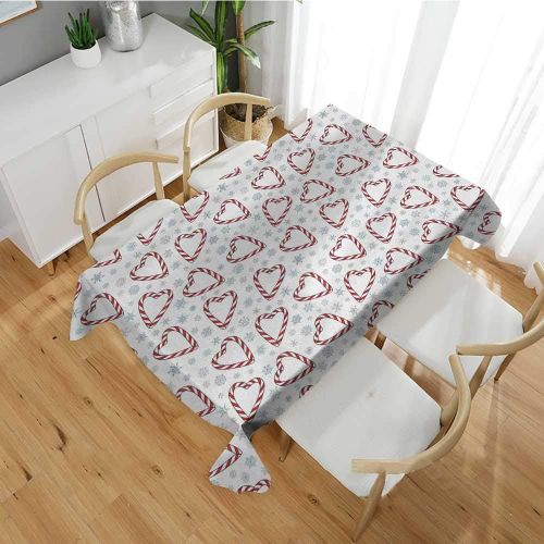  Familytaste Candy Cane,Microfiber Tablecloth Christmas Themed Heart Shaped Candies and Snowflakes Winter Season Rectangular Polyester Tablecloth Red Blue Grey White 54x 90