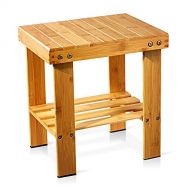 Famistar Medium Multfunctional Bamboo Stool Seat w/Storage Shelf Assembly Needed,Durable,Anti-Slip,Lightweight Chair for Bathroom,Living Room,Bedroom,Garden and Fishing Camping