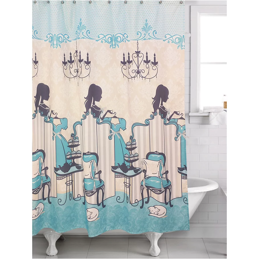  Famous Home Tea Time Shower Curtain in Turquoise