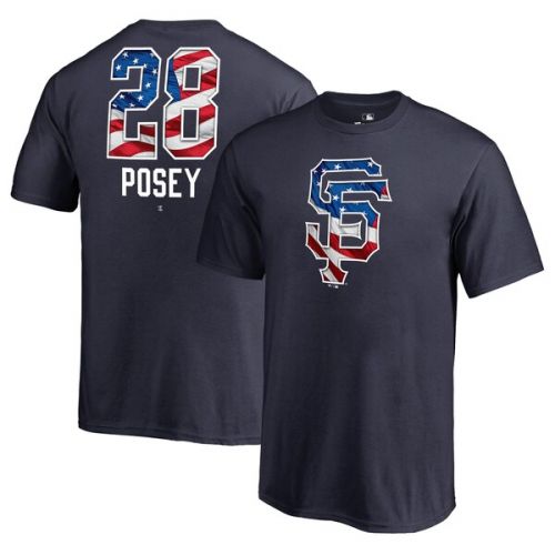  Youth San Francisco Giants Buster Posey Fanatics Branded Navy 2018 Stars & Stripes Banner Wave Name & Number T-Shirt